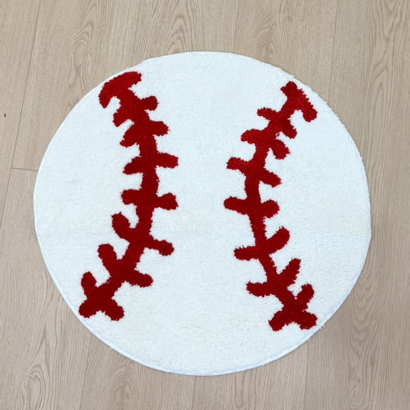 LAKEA  Baseball Tufted Rug, Soft Fluffy Novelty Baseball Shaped Area Rug, Non-Slip Sports Themed Floor Mat for Bedroom, Living Room, Kids Room, Game Room & Sports Fan Home Decor 