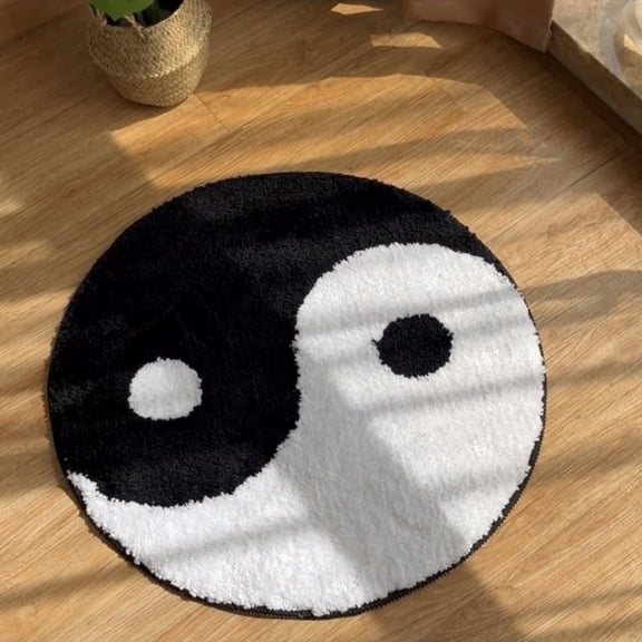 LAKEA Black & White Yin Yang Round Tufted Rug, Soft Fluffy Non-Slip Floor Mat for Bedroom Living Room Bathroom Home Decor