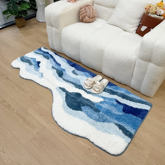 LAKEA Blue Sea Pattern Tufted Rug Funny Japanese Style Tufting Rug Cute Flocking Carpet Floor Pad Anti Slip Doormat Aesthetic Home Pad