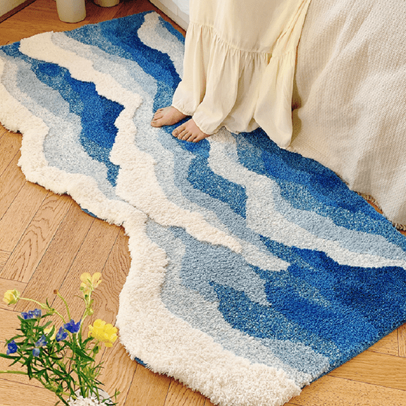 LAKEA Blue Sea Pattern Tufted Rug Funny Japanese Style Tufting Rug Cute Flocking Carpet Floor Pad Anti Slip Doormat Aesthetic Home Pad
