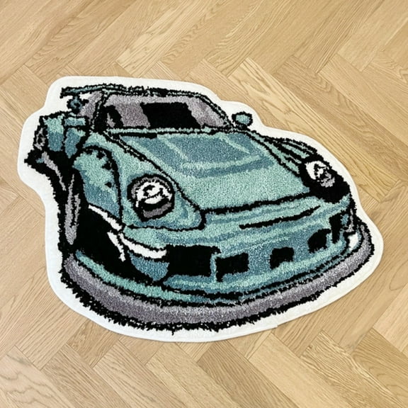 LAKEA Car-Shaped Tufted Rug for Bedroom and Gaming Room, Soft Plush Flocked Decorative Area Rug with Non-Slip TPR Backing, Unique Cartoon Sports Car Floor Mat