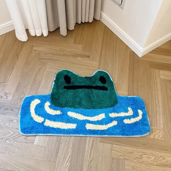 LAKEA Hand Tufted Cartoon Cute Frog-in-Water Shaped Area Rug, Soft Fluffy Plush Non-Slip Decor for Bathroom Bedroom Living Room
