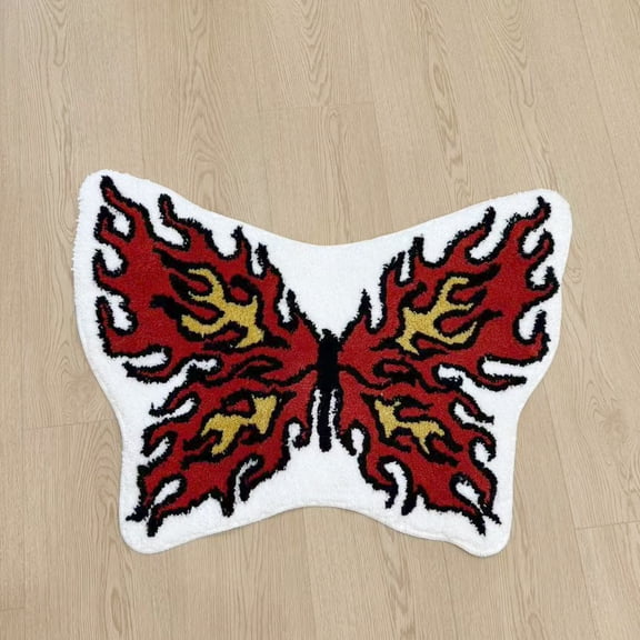 LAKEA Flame Butterfly Tufted Rug, Non-Slip Y2K Fire Pattern Floor Mat, Soft Washable Area Rug for Bedroom, Living Room, Dorm, Entryway, Edgy Retro Home Decor