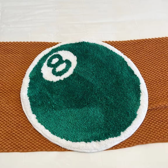 LAKEA Green 8-Ball Billiard Tufted Rug Round White Fluffy Shaggy Carpet Non-Slip Absorbent Bath Mat Living Room Game Room Retro Style
