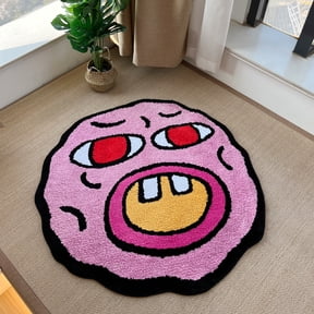 LAKEA Cherry Bomb Tufted Pink Cartoon Circle Area Rug, Small, Non-Slip Backing