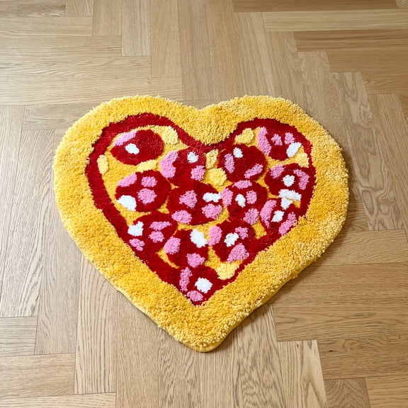 LAKEA Heart Shaped Pizza Tufted Rug, Non-Slip Cute Pepperoni Pizza Floor Mat, Soft Washable Area Rug for Bedroom, Kitchen, Living Room, Entryway, Food Lover Home Decor