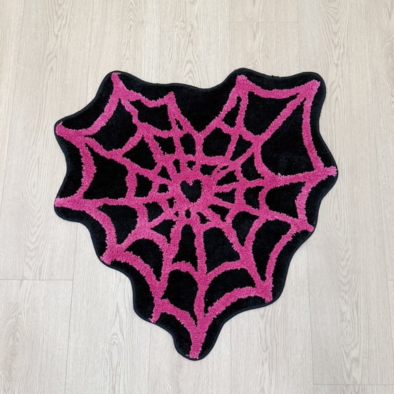 LAKEA Heart Shaped Spider Web Tufted Rug, Soft Fluffy Pink Goth Style Area Rug, Non-Slip Cool Floor Mat for Bedroom, Living Room, Dorm, Halloween & Home Decor