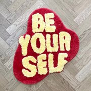 Lakea Be Your Self Letter Shaped Tufted Rug, Red Yellow Fluffy Shaggy Non-Slip Absorbent Floor Mat for Living Room, Bedroom Decor