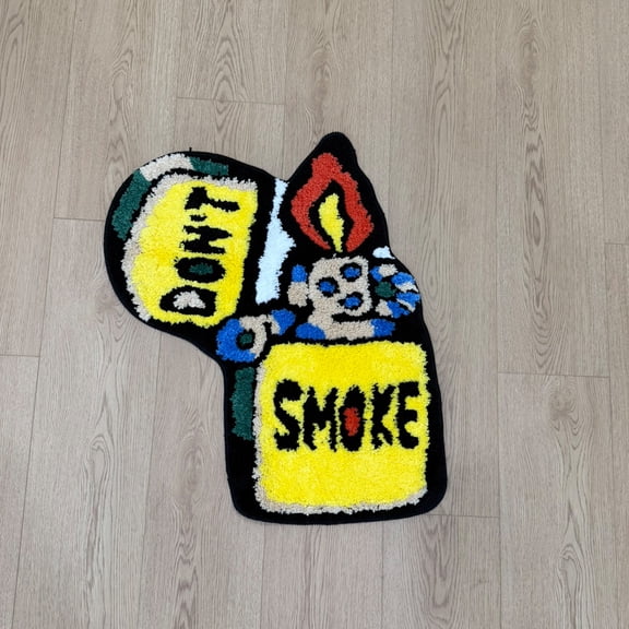 LAKEA Novelty Lighter Tufted Rug, Soft Fluffy "SMOKE" Graffiti Style Area Rug, Non-Slip Cool Shaped Floor Mat for Bedroom, Living Room, Dorm, Home Decor