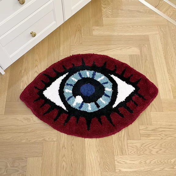 LAKEA Red Evil Eye Tufted Rug, Non-Slip Plush Area Mat, Bohemian Eye-Shaped Decorative Rug for Bedroom Living Room Bathroom