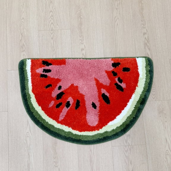 LAKEA Watermelon Slice Tufted Rug, Non-Slip Cute Fruit Shaped Bath Mat, Soft Washable Floor Rug for Bathroom, Kitchen, Bedroom, Entryway Home Decor