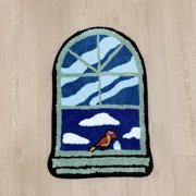 Lakea Scenic Window View Bird Cloud Shaped Tufted Rug, Soft Washable Non-Slip Floor Mat for Bedroom, Living Room & Entryway Decor