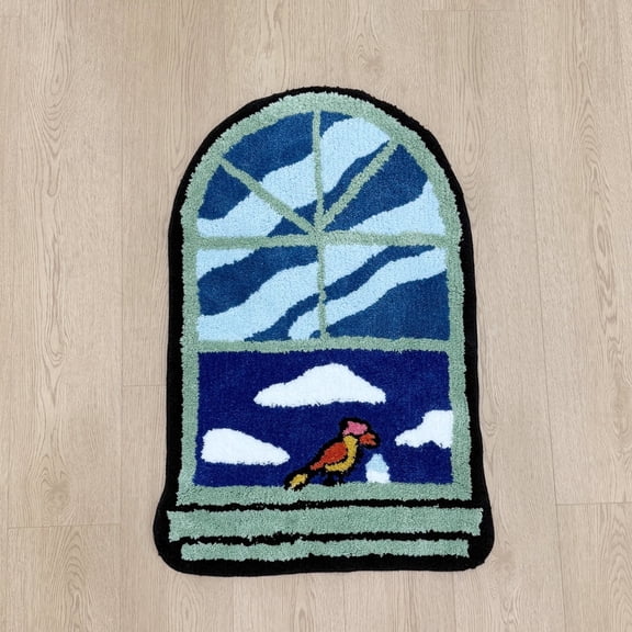 Lakea Scenic Window View Bird Cloud Shaped Tufted Rug, Soft Washable Non-Slip Floor Mat for Bedroom, Living Room & Entryway Decor