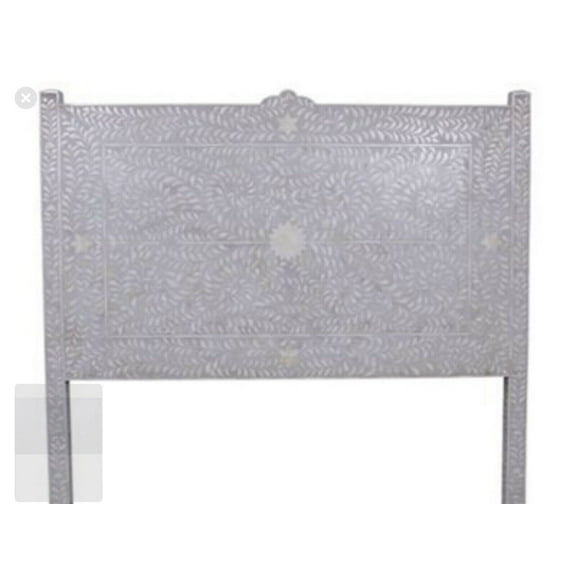 LAKECITY ARTS Bone Inlay Floral Design Headboard Grey, Bone Inlay Floral Design Bedhead Grey