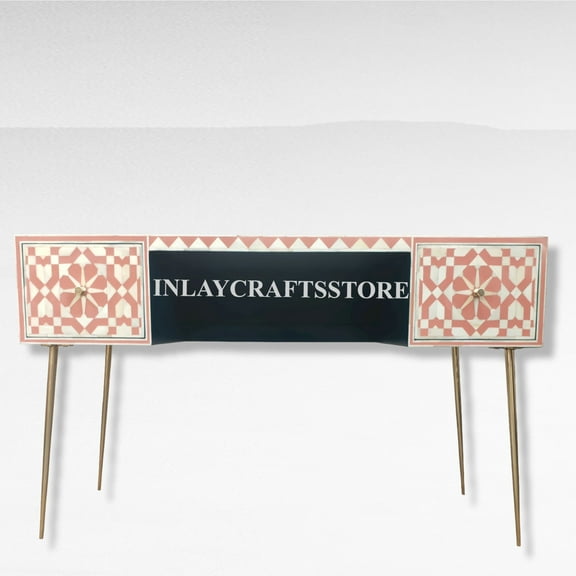 LAKECITY ARTS Bone Inlay Moroccan Design 2 Drawers Console Table Orange, Bone Inlay Moroccan Design 2 Drawers Desk Orange, Bone Inlay Study Table