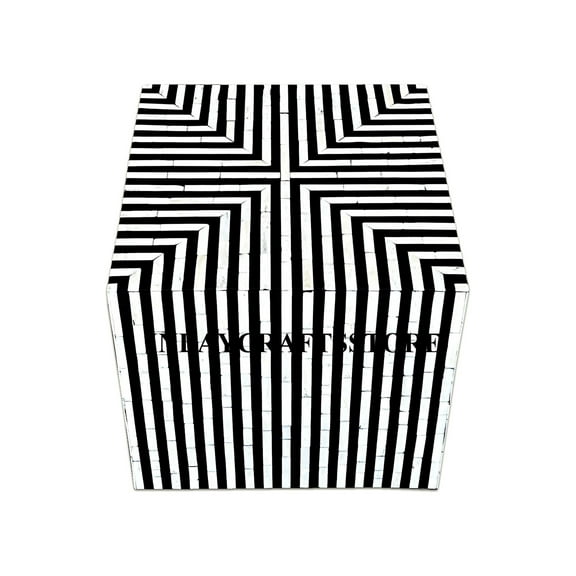 LAKECITY ARTS Bone Inlay Stripe Design Square Side Table Black, Bone Inlay Stripe Design Square End Table Black, Bone Inlay Sofa Side Table
