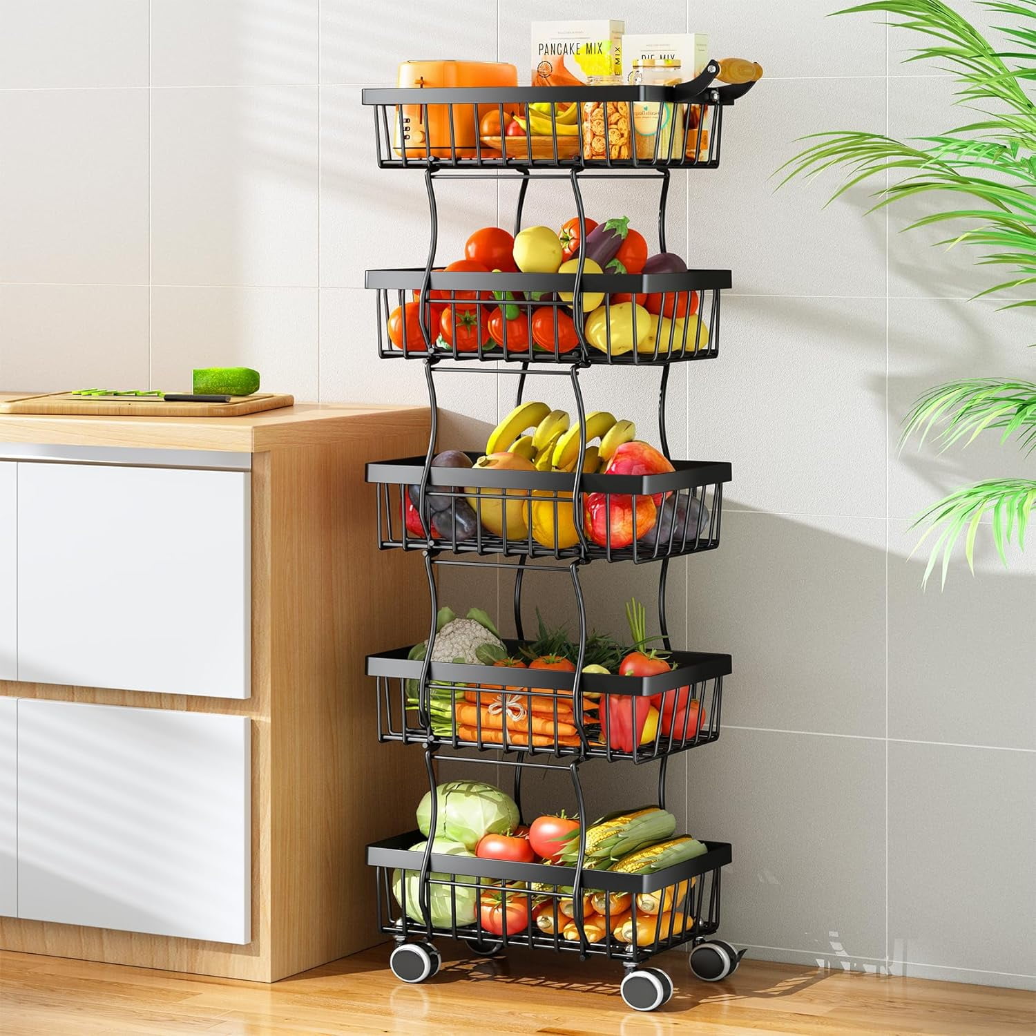LAKECY 5 Tier Fruit Basket for Kitchen, Stackable Fruit and Vegetable
