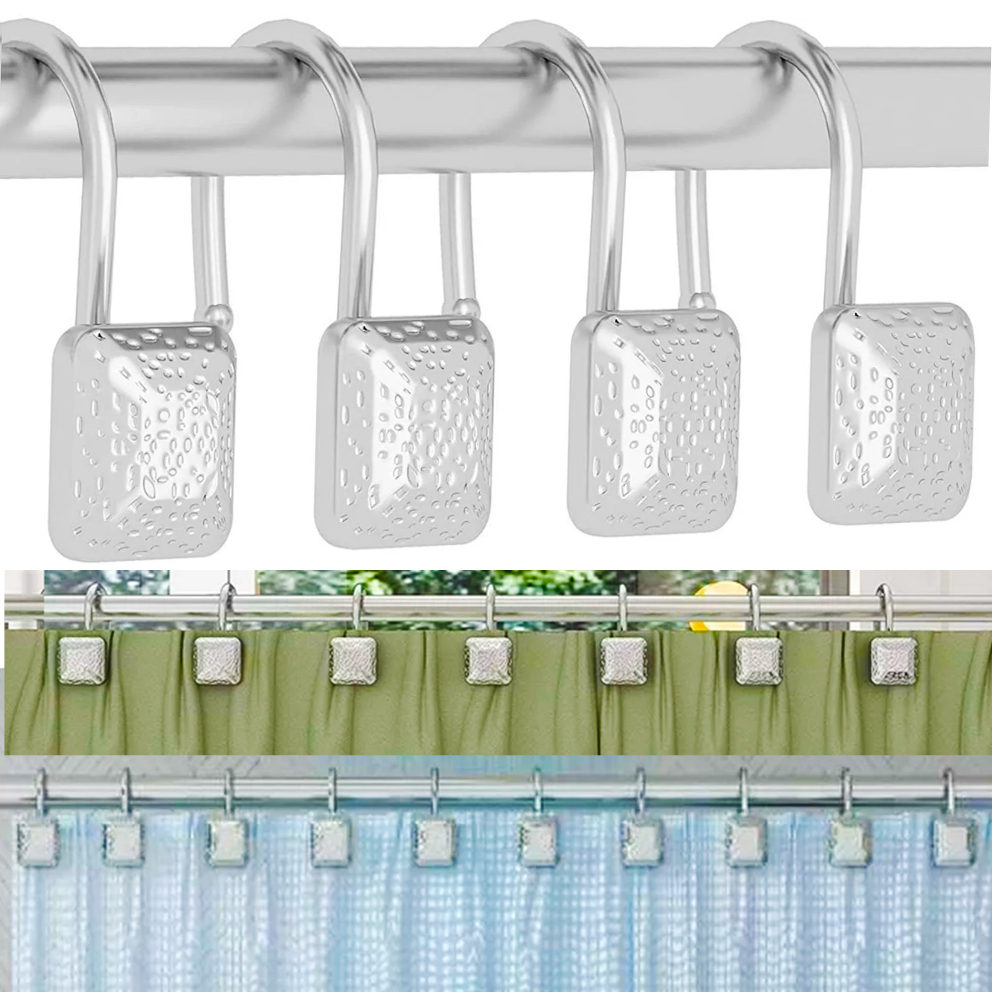 Elegant Home Fashions Beaded Swirl Decorative Shower Rod and Hooks Set