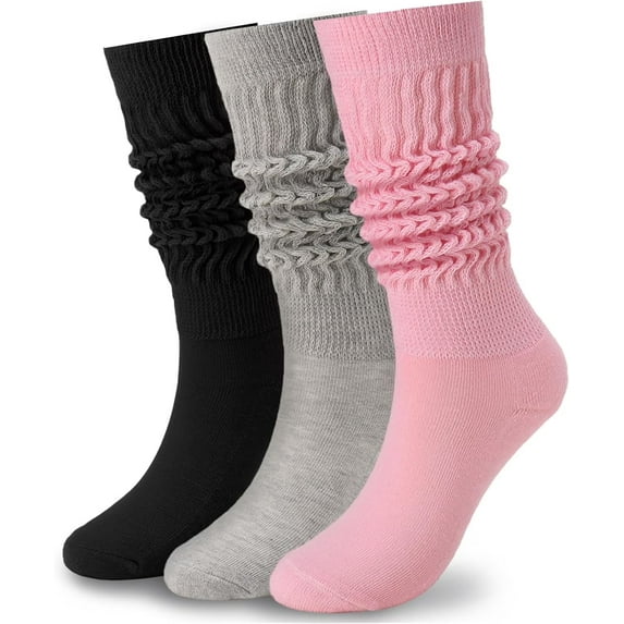 LAKIDAY 3 Pairs Slouch Socks for Women Size 9-11 Soft Extra Long Scrunch Knee High Boot Socks