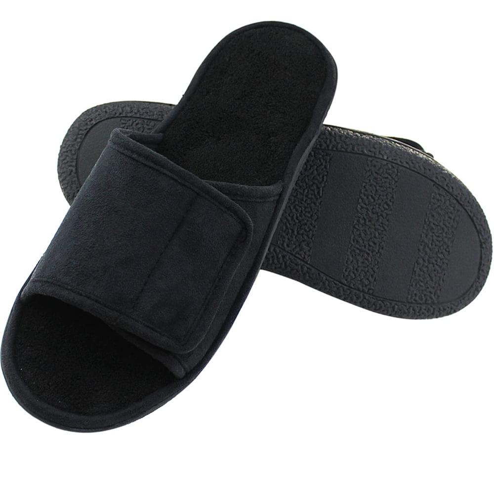LAKIDAY Adjustable House Slippers for Men Soft Open Toe Breathable Indoor Slip on Mens Slides