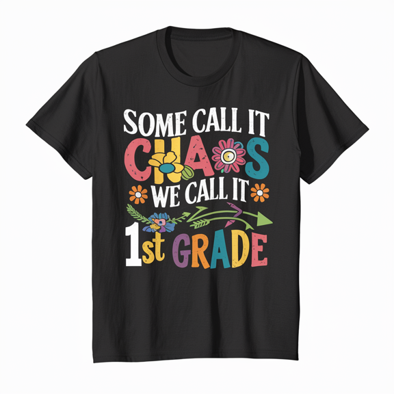 LAKIDAY First Grade T-Shirt 1st Grade Back To School Teacher Tee Black Casual Top