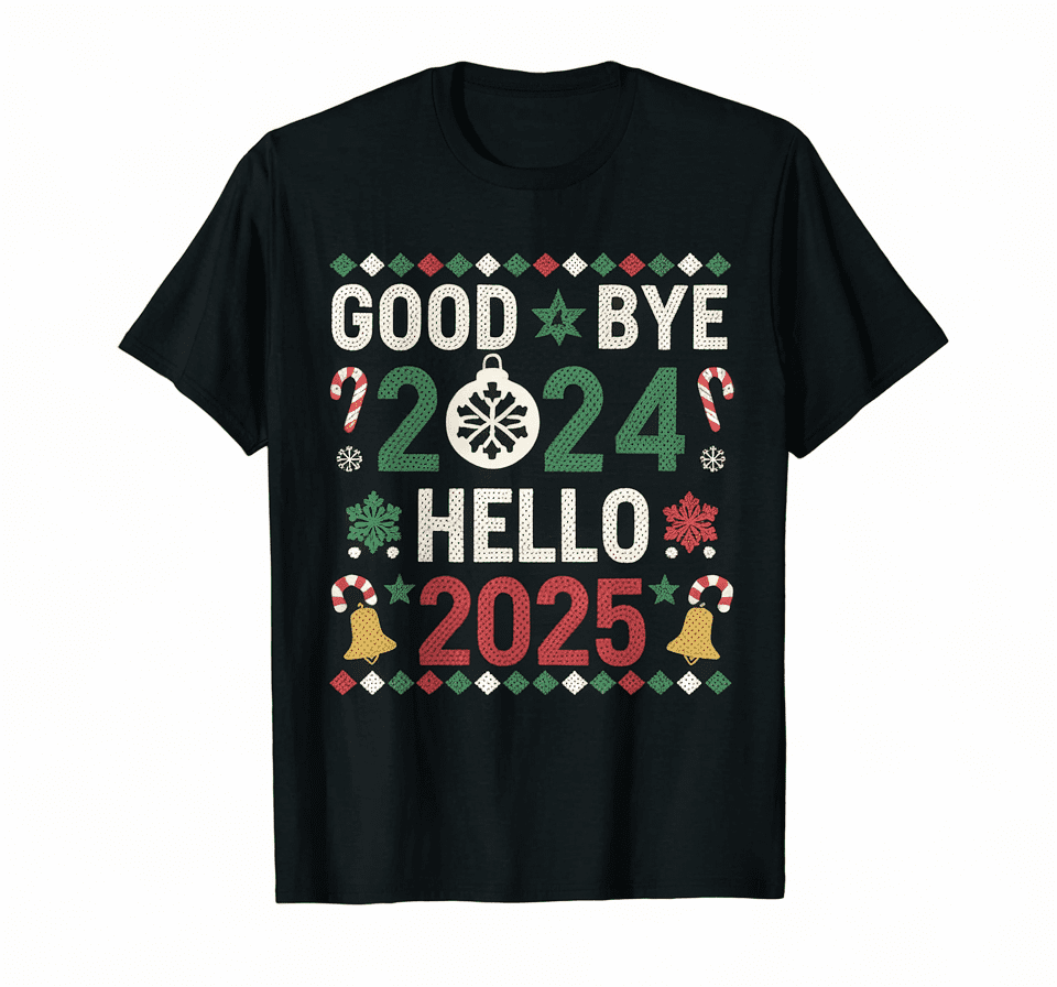 LAKIDAY Goodbye 2024 Hello 2025 Christmas Shirts For Men Women Snowman