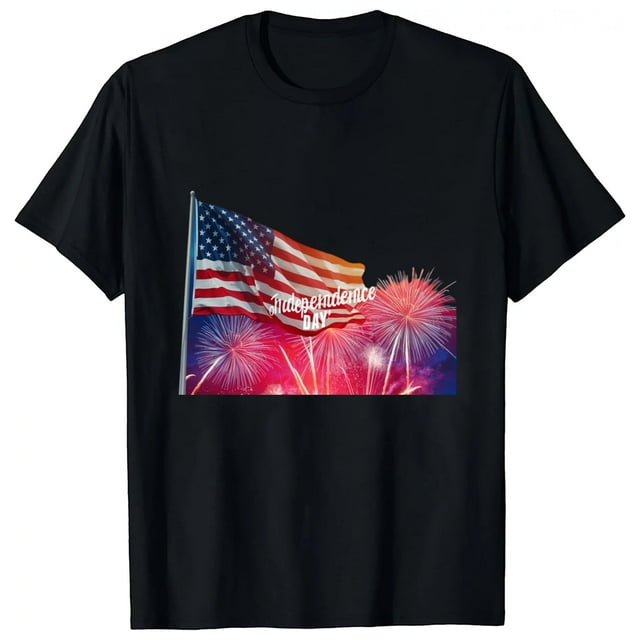 LAKIDAY Plus Size Unisex American Flag Round Neck T-Shirt Flag Striped ...