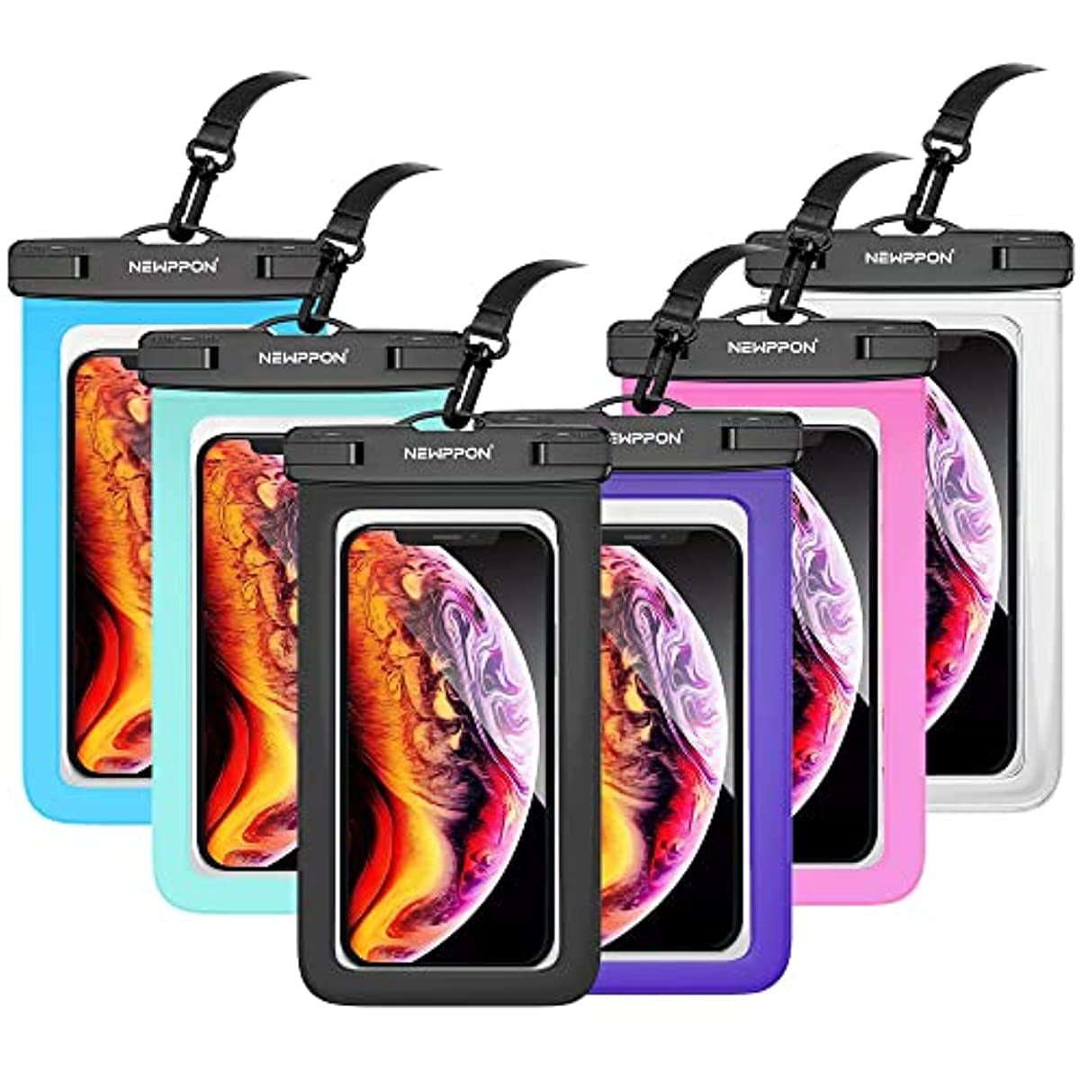 LAKIDAY Waterproof Cell Phone Pouch 5 Pack Universal Water Proof Dry Bag Case with Neck Lanyard