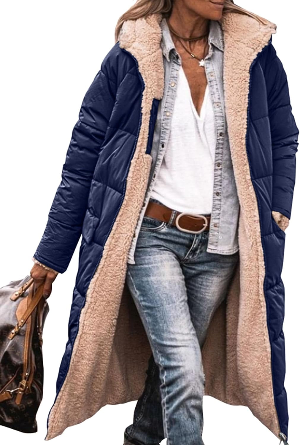 LAKIDAY Women s 2023 Warm Winter Coats Reversible Sherpa Fleece