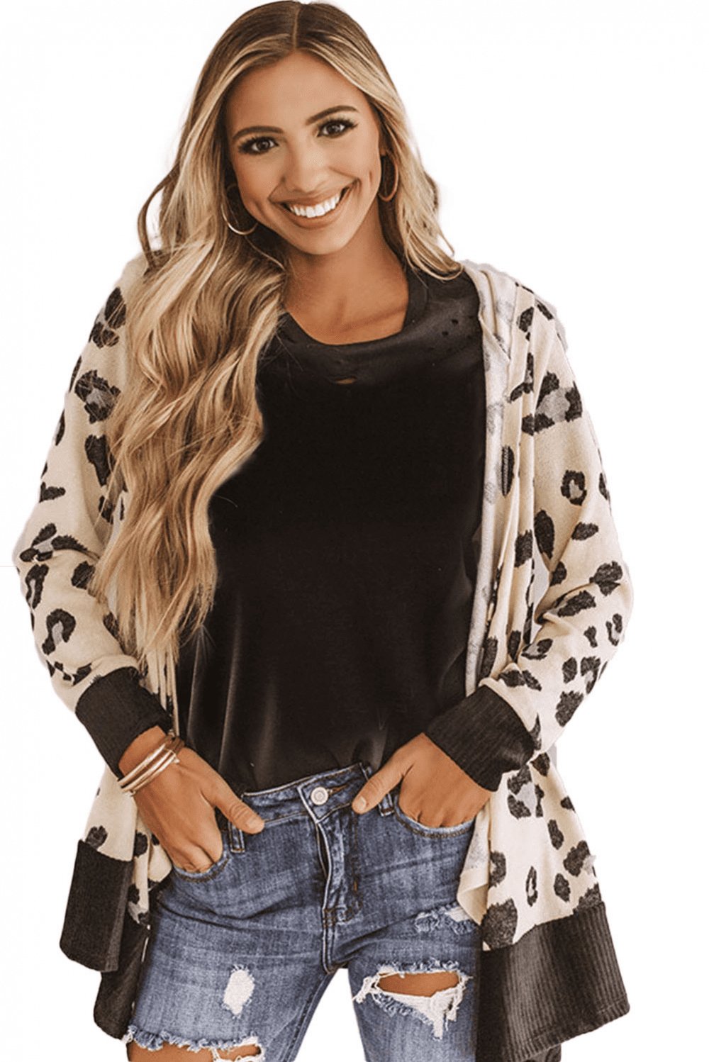 Leopard print hooded cardigan hotsell