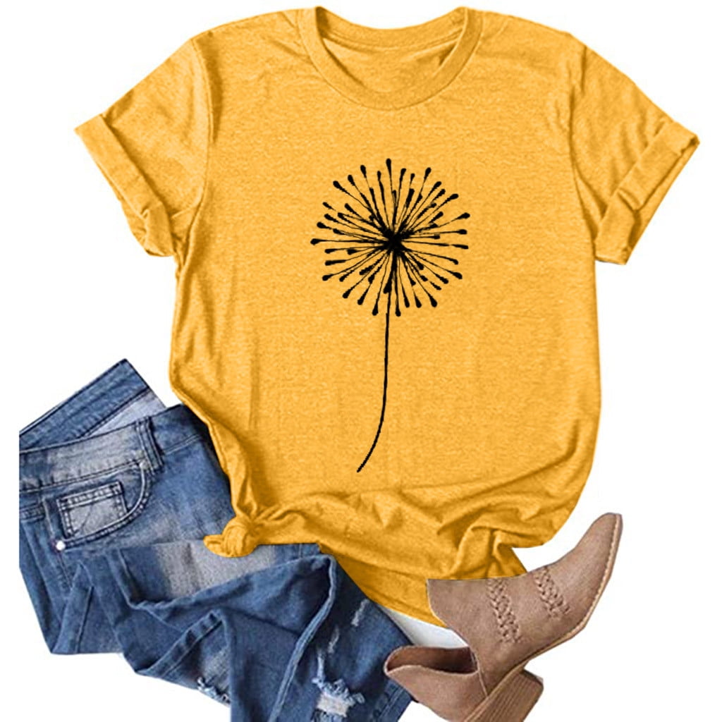 NKOOGH Shirt for Overnight Delivery Items Prime Long Sleeve T Shirt Women  Womens Tie Dye Sunflower Printing Casual Fashion Round Neck Short Sleeve T