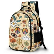 LAKIMCT 70S Rainbow Mushroom Backpack for Adult Kids, Refrigerator Pocket Schoolbag, Pocket Flipped 180° Bookbag for Travel Work Daybag