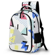 LAKIMCT 80S 90S Geometric Shapes Backpack for Adult Kids, Refrigerator Pocket Schoolbag, Pocket Flipped 180° Bookbag for Travel Work Daybag