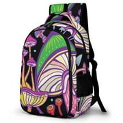 LAKIMCT Abstract Colorful Mushroom Backpack for Adult Kids, Refrigerator Pocket Schoolbag, Pocket Flipped 180° Bookbag for Travel Work Daybag