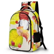 LAKIMCT Autumn Leaves Red Berries Backpack for Adult Kids, Refrigerator Pocket Schoolbag, Pocket Flipped 180° Bookbag for Travel Work Daybag