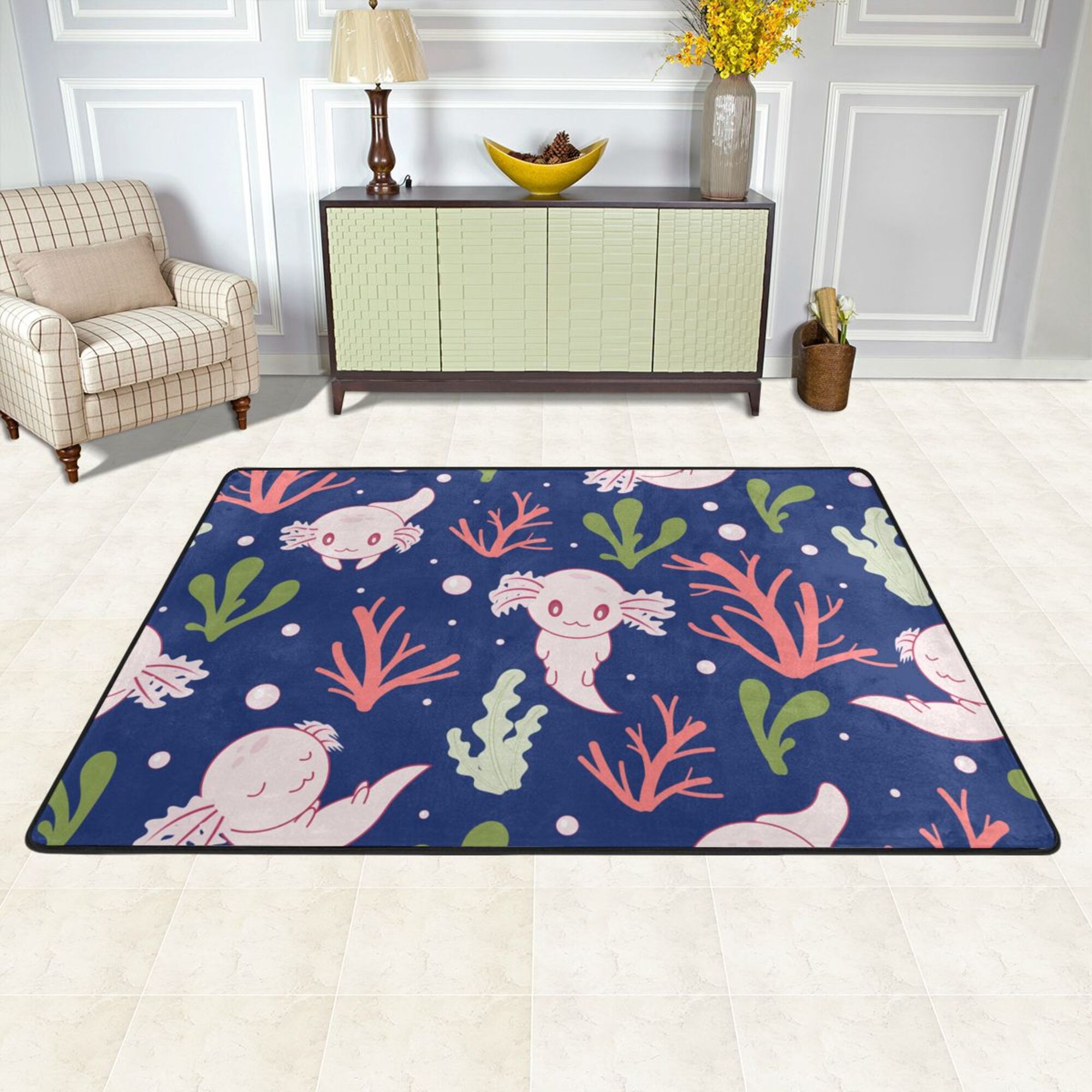 LAKIMCT Axolotl Corals Sea Weed Area Rug 36x24 inch, Modern Bedroom