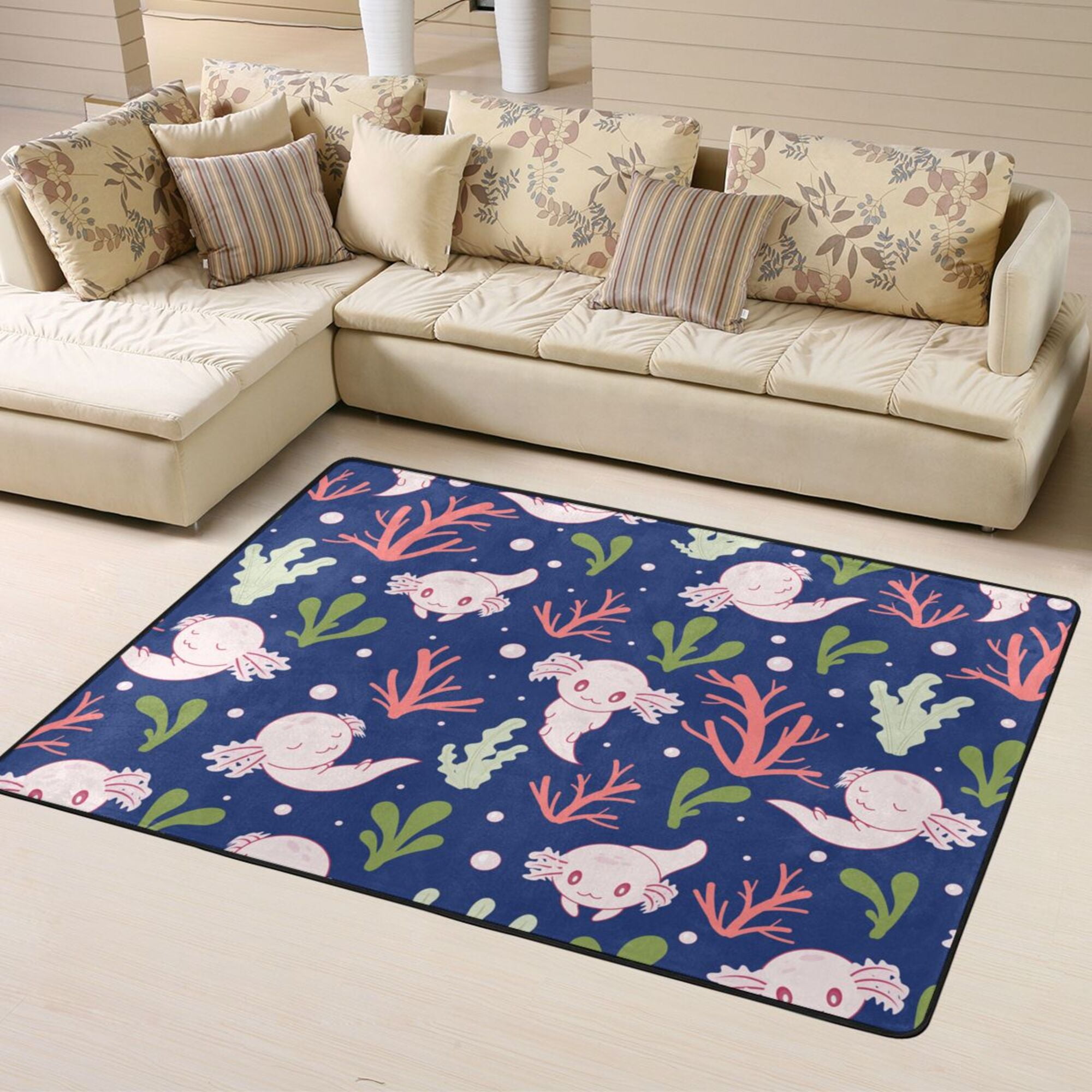 LAKIMCT Axolotl Corals Sea Weed Area Rug 63x48 inch, Modern Bedroom