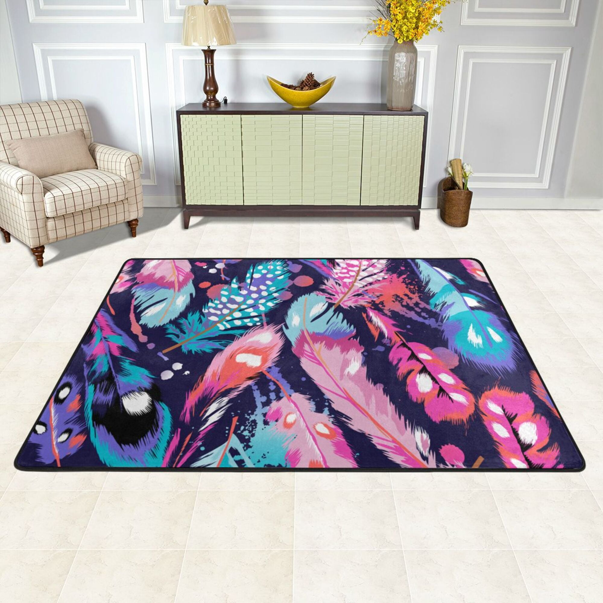 LAKIMCT Beautiful Feathers Area Rug 72x48 inch, Modern Bedroom Decor ...