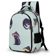 LAKIMCT Black Cat Mushroom Backpack for Adult Kids, Refrigerator Pocket Schoolbag, Pocket Flipped 180° Bookbag for Travel Work Daybag