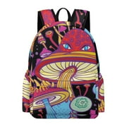 LAKIMCT Black Colorful Mushroom Backpack, Adult Travel Schoolbag for Women Men, Kids College Bookbag for Boys Girls