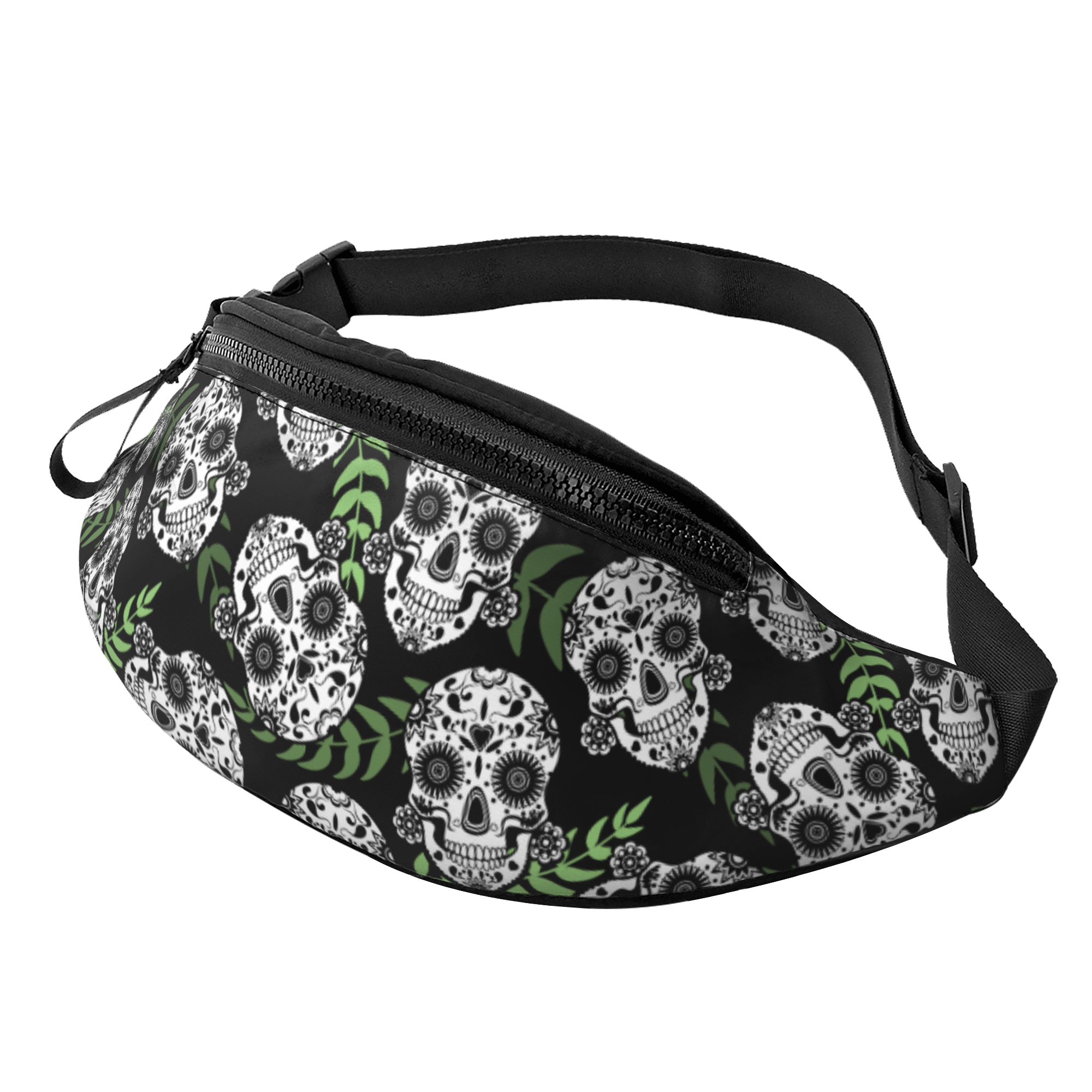 LAKIMCT Black White Mexican Skull Fanny Pack for Women Men with
