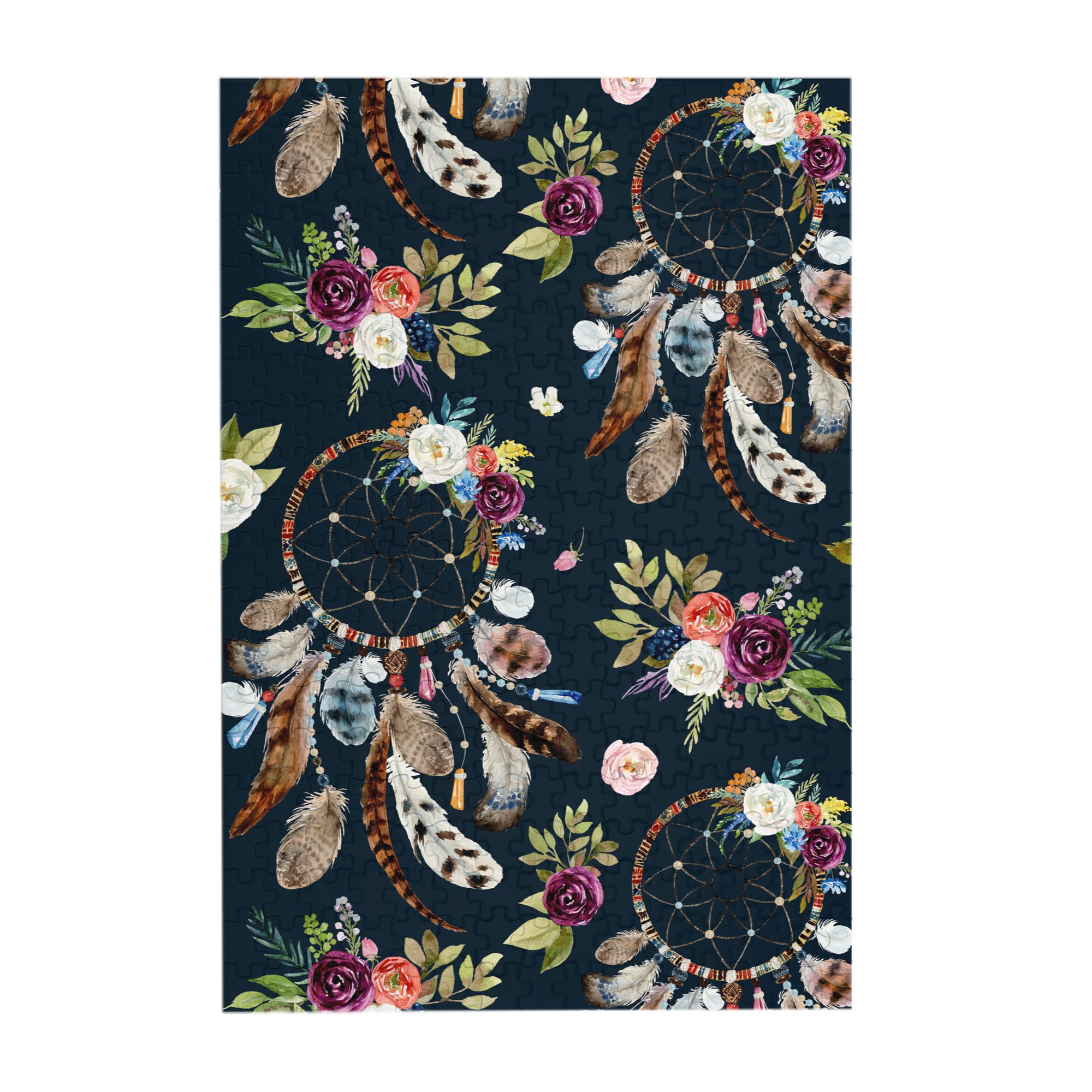 LAKIMCT Boho Floral Dream Catcher Jigsaw Puzzles 300 Pieces, Wooden Puzzle Pieces Gift Puzzles