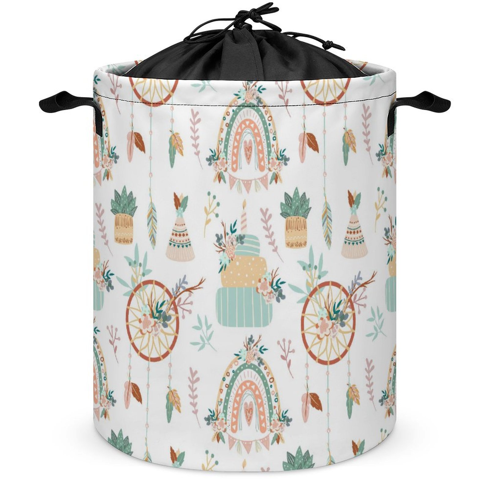 LAKIMCT Boho Style Dreamcatcher Drawstring Laundry Basket with Handle
