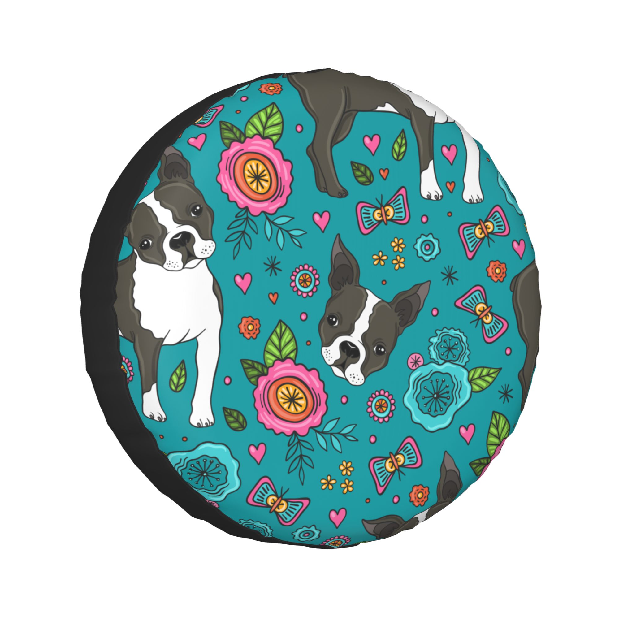 LAKIMCT Boston Terrier Flowers Spare Tire Cover Protectors