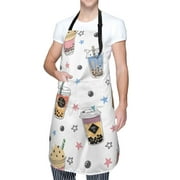 LAKIMCT Bubble Tea Waterproof Apron with Pockets Adjustable Bib Apron for Cooking Kitchen Garden Baking