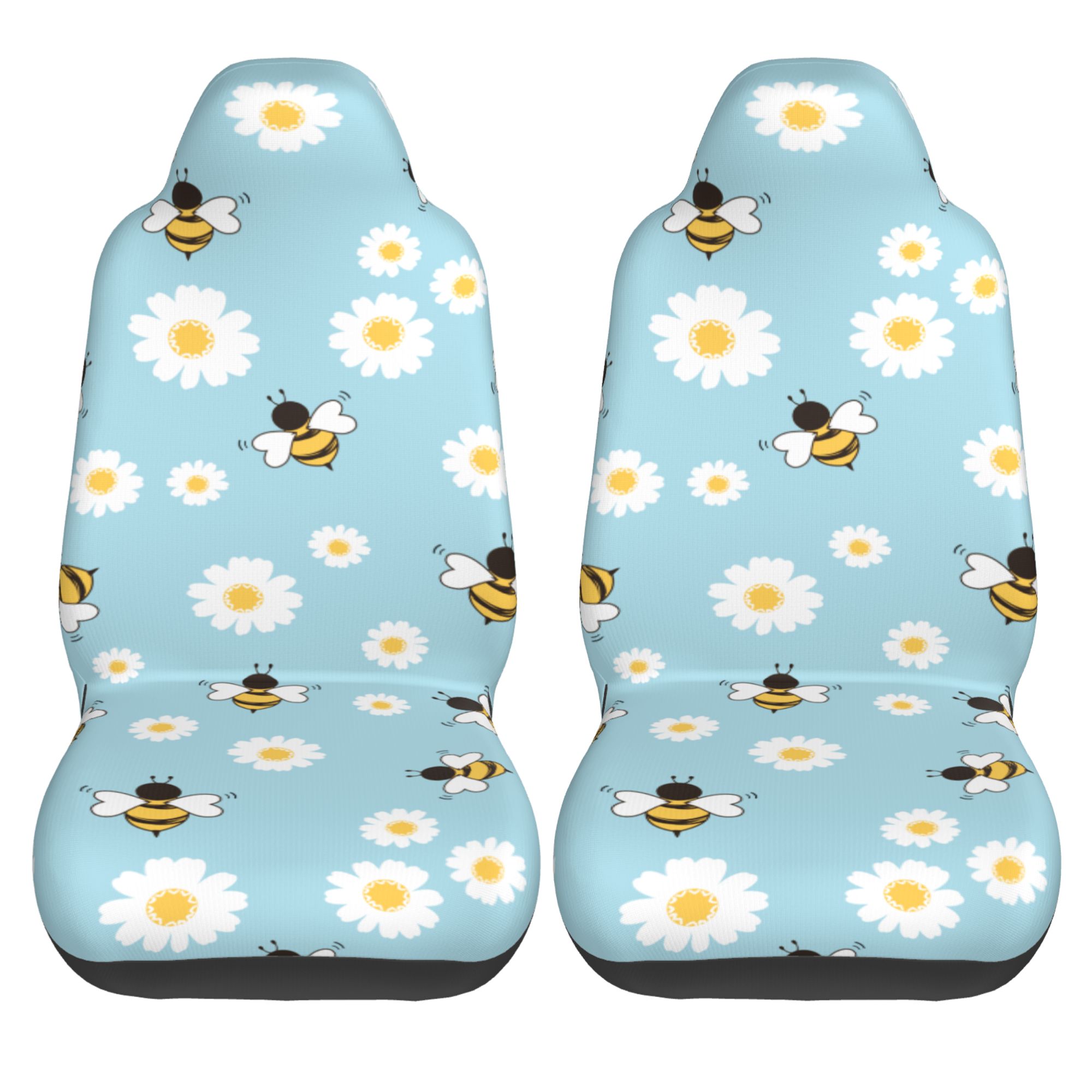 LAKIMCT Cartoon Daisy Flower Bee Car Seat Covers Vehicle Front Seat