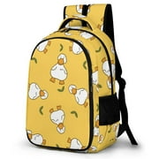 LAKIMCT Cartoon Duck Backpack for Adult Kids, Refrigerator Pocket Schoolbag, Pocket Flipped 180° Bookbag for Travel Work Daybag