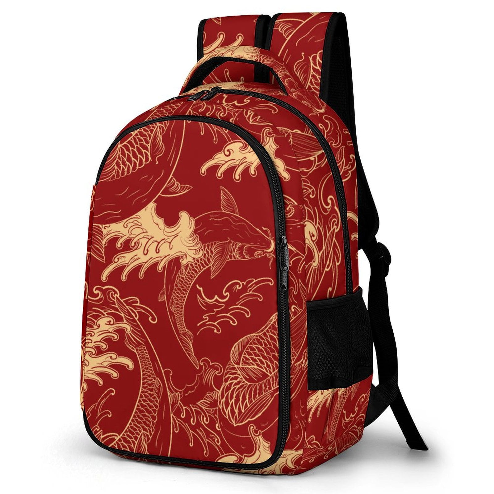 LAKIMCT Chinese Carp Waves Backpack for Adult Kids Refrigerator Pocket Schoolbag Pocket Flipped 180 Bookbag for Travel Work Daybag Walmart