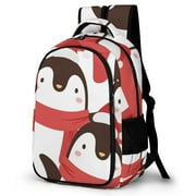 LAKIMCT Christmas Cute Penguin Backpack for Adult Kids, Refrigerator Pocket Schoolbag, Pocket Flipped 180° Bookbag for Travel Work Daybag