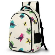LAKIMCT Color Block Dinosaurs Backpack for Adult Kids, Refrigerator Pocket Schoolbag, Pocket Flipped 180° Bookbag for Travel Work Daybag